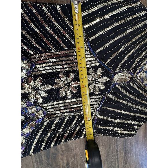 Black Dress with Gold sequins M With Bottom Fringe,Sexy,Heavy Embellishments - Picture 3 of 13